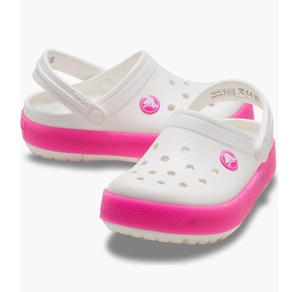 CROCS Kids' Crocband Chevron Light-Up Clog pink white w 2 charms size C8